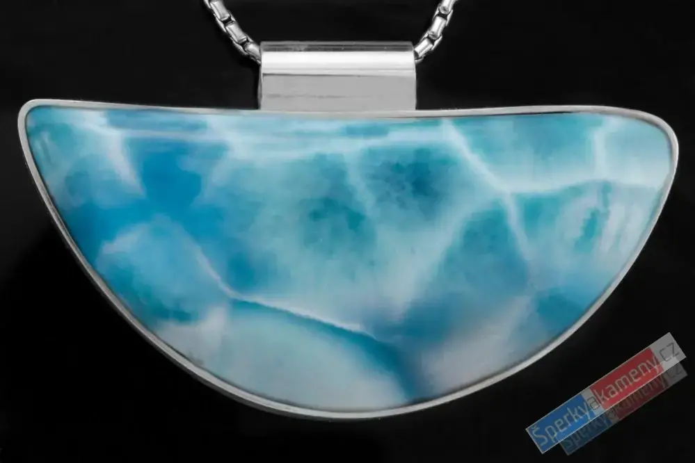 Velký originální stříbrný přívěsek (Ag 925/1000) s larimarem QAA, cca 27 x 57 mm, nádherná sytá barva, "šperk pro princeznu z Karibiku", RARITA (LR8501P)