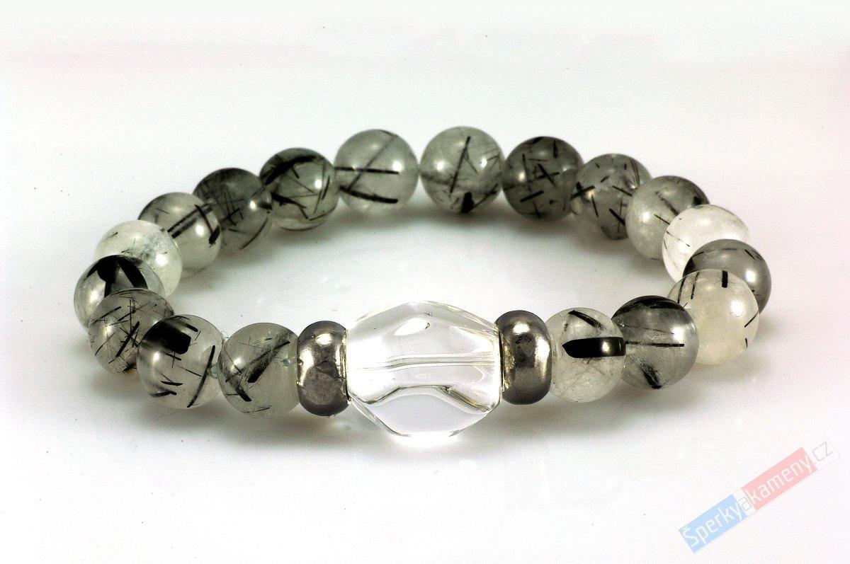 Náramek z křišťálu se skorylem"ochranný štít IV", kuličky cca 8 mm (KRT270NS)