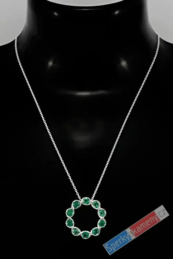 Minimalistický stříbrný náhrdelník (Ag 925/1000) se smaragdy QA, "šperk pro lesní vílu" (SM2723A)