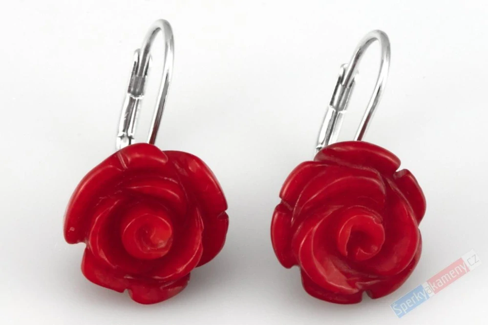 Náušnice v boho stylu z korálu ve tvaru květu růže, prům. cca 11 mm, stříbro Ag 925/1000, "šperk pro princeznu z království růží" (K4840U)