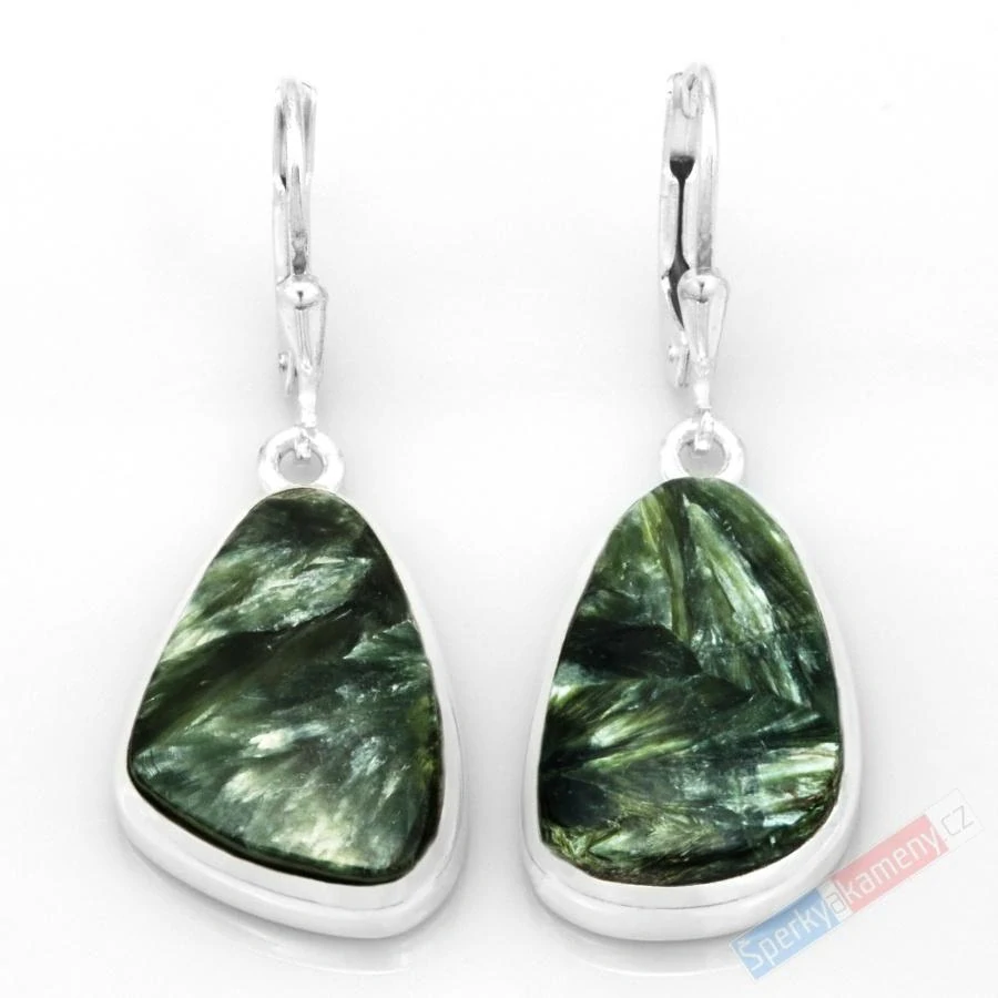 Stříbrné náušnice (Ag 925/1000) se serafinitem QAA, kapky cca 21 x 14 mm, RARITA (SF9089U)