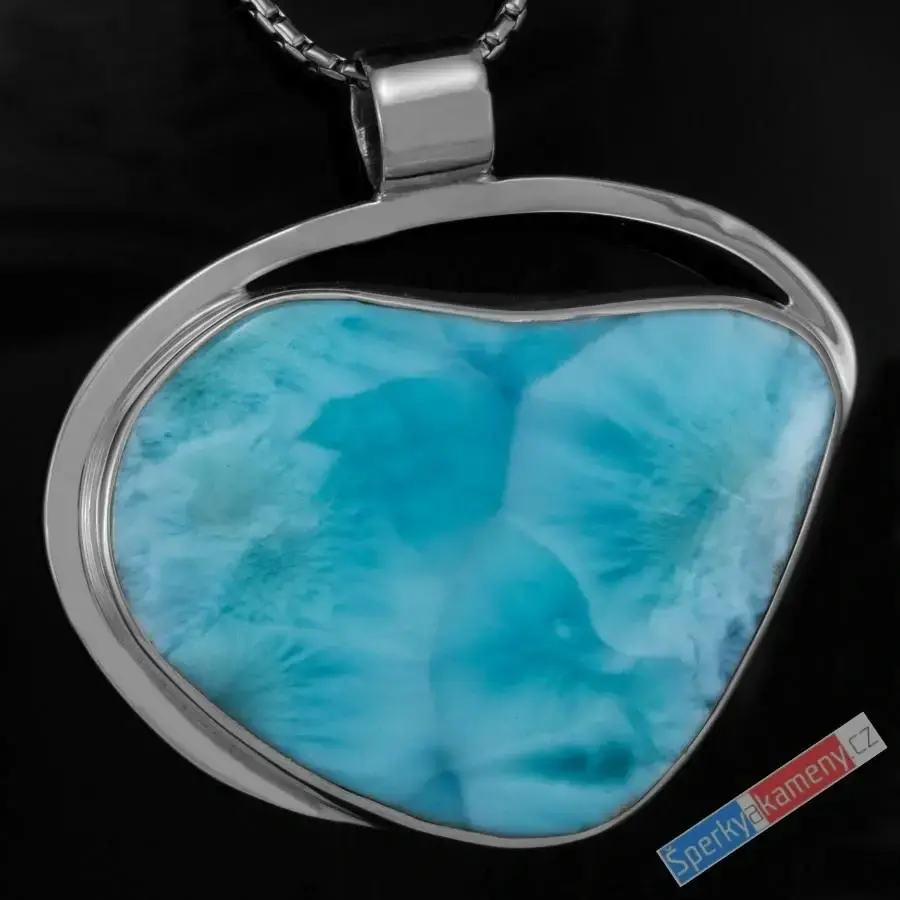 Velký stříbrný přívěsek (Ag 925/1000) s larimarem QA, cca 40 x 51 mm, "mořské květy", RARITA (LR2849P)