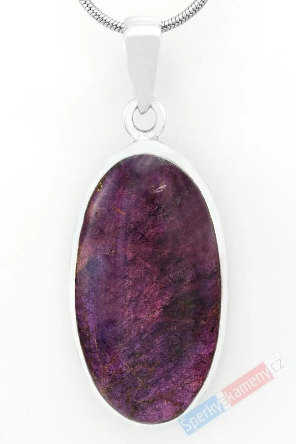 Unisex stříbrný přívěsek (Ag 925/1000) s purpuritem QA, ovál cca 31 x 17 mm, RARITA (PU1210P)