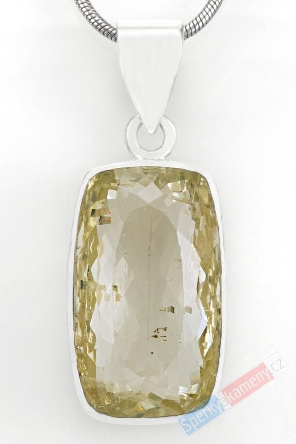 Unisex stříbrný přívěsek (Ag 925/1000) s broušeným hiddenitem QAA, cca 24 x 15 mm, RARITA (HN2118P)