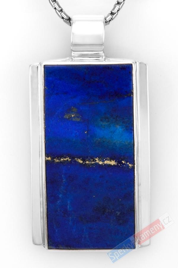 Větší unisex stříbrný přívěsek (Ag 925/1000) s lapisem lazuli QAA, cca 40 x 25 mm, nádherná barva s prorosty pyritu, "hvězdná dráha na noční obloze" (LL1551P)