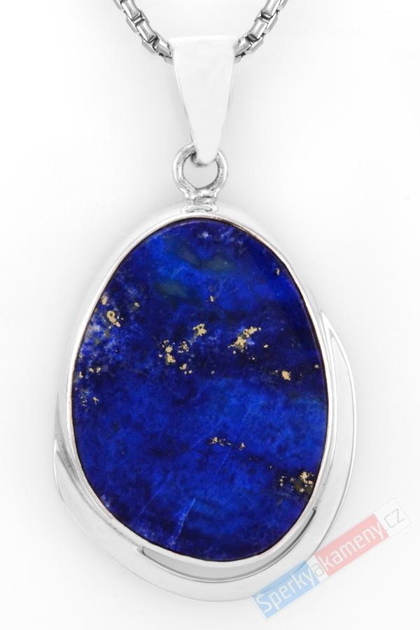 Stříbrný přívěsek (Ag 925/1000) s lapisem lazuli QAA, cca 38 x 29 mm, nádherná barva s prorosty pyritu, "hvězdy na noční obloze" (LL1539P)