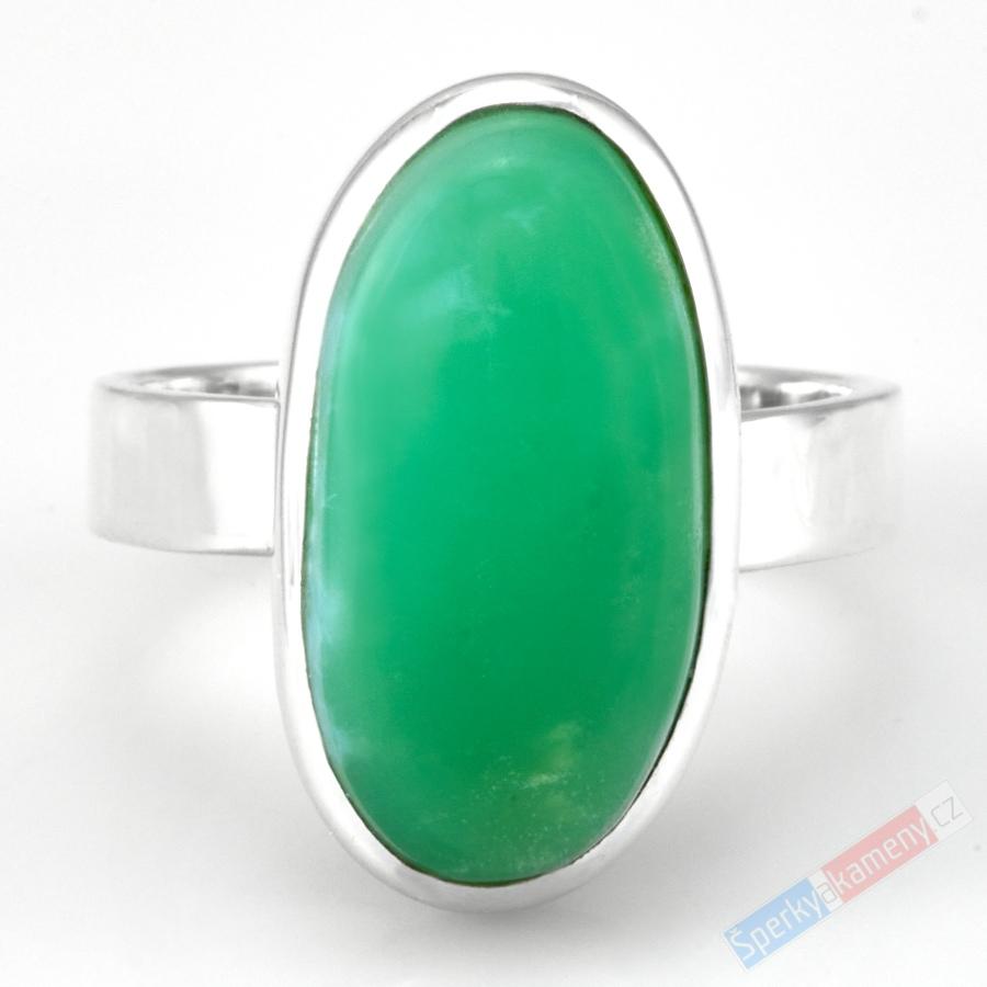 Stříbrný prsten (Ag 925/1000) s chryzoprasem QAA, vel. kamene cca 22 x 12 mm, RARITA (CHR7267R)