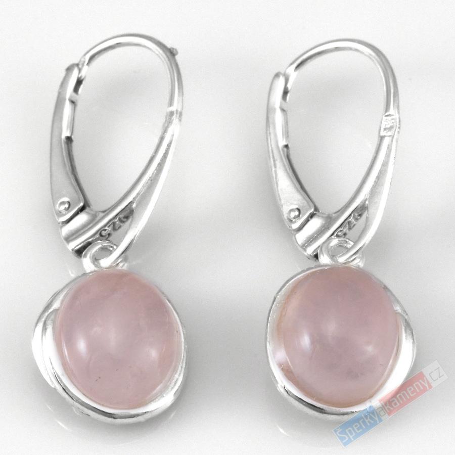 Stříbrné náušnice (Ag 925/1000) s růženínem QA, oválky cca 12 x 10 mm , "šperk pro něžnou vílu III" (R3950U)