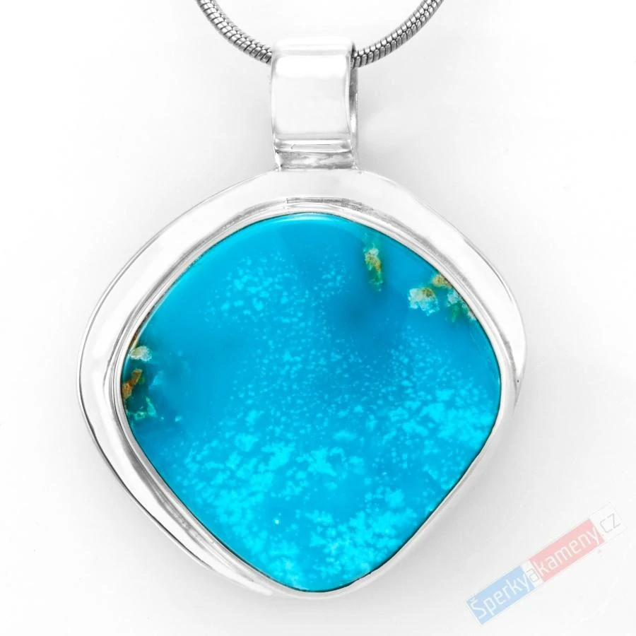 Unisex stříbrný přívěsek (Ag 925/1000) s arizonským tyrkysem QAA, cca 30 x 31 mm, nádherná barva, "letní obloha nad Arizonou", RARITA (TYS1307P)