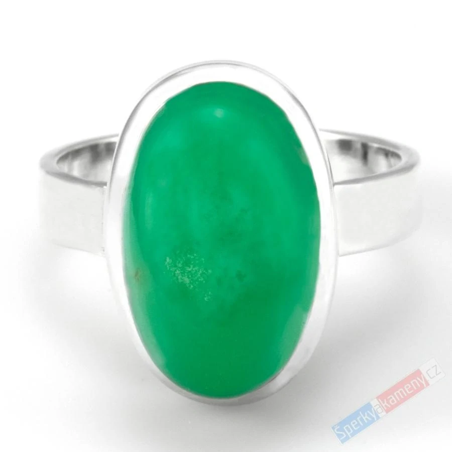 Stříbrný prsten (Ag 925/1000) s chryzoprasem QAA, vel. kamene cca 20 x 14 mm, RARITA (CHR9083R)