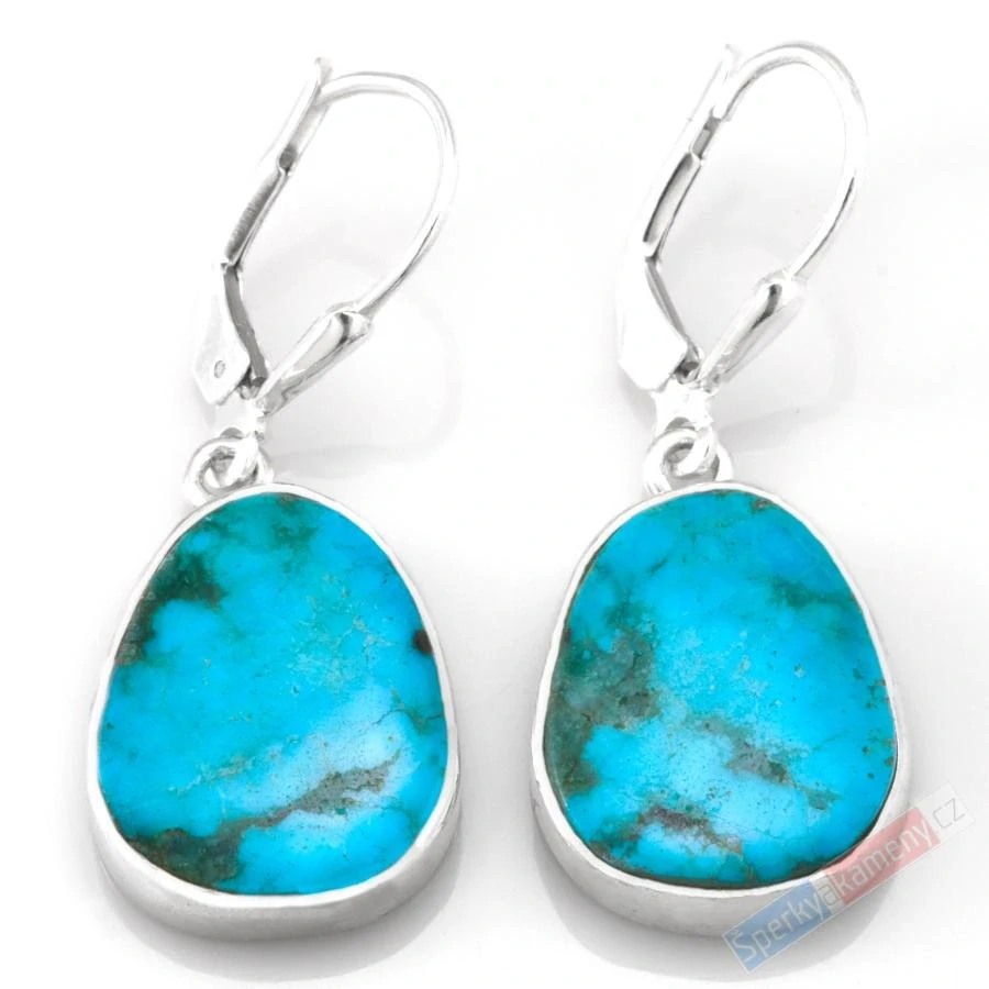 Stříbrné náušnice (Ag 925/1000) s arizonským tyrkysem QA, kapky cca 17 x 14 mm, RARITA (TYS1029U)