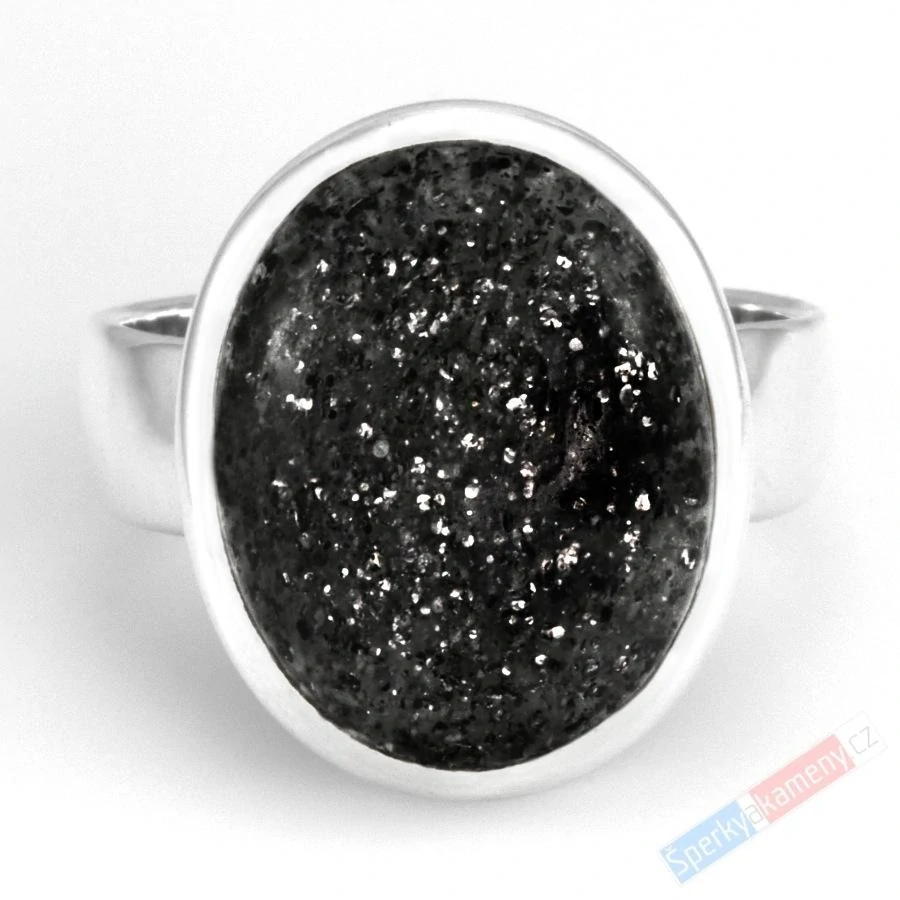 Unisex stříbrný prsten (Ag 925/1000) s Black Sun Stone QA, vel. kamene cca 20 x 17 mm, POUZE VELIKOST 60/61, RARITA (BSS9087R)