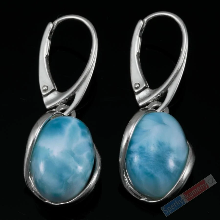 Stříbrné náušnice (Ag 925/1000) s larimarem QA, oválky cca 16 x 13 mm, nádherná kresba, "dva andílci z Atlantidy II", RARITA (LR7171U)