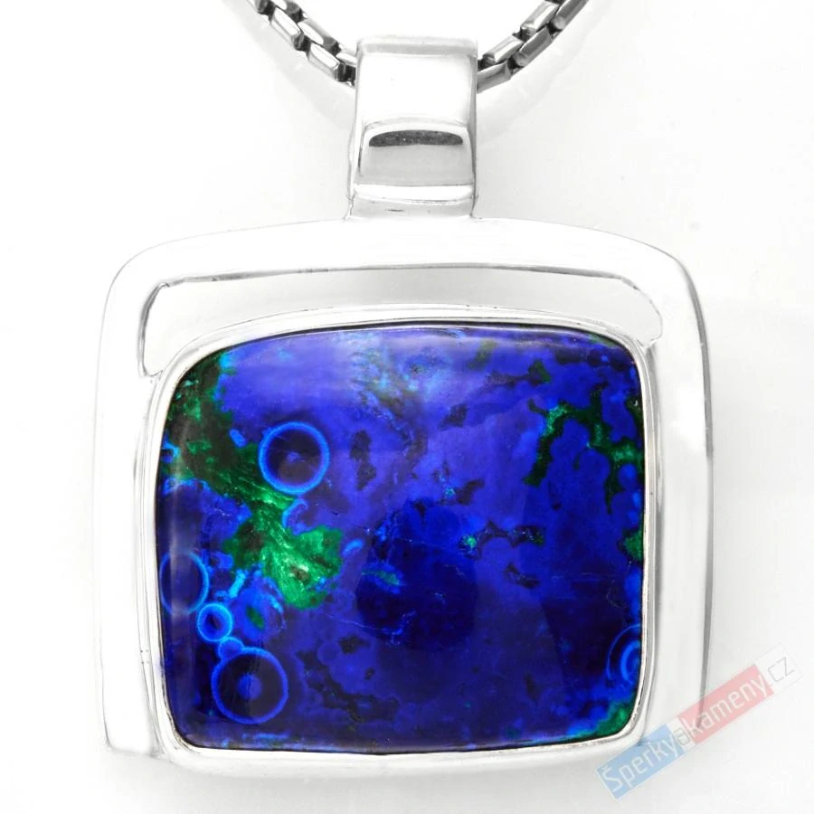 Unisex stříbrný přívěsek (Ag 925/1000) s azuritem QAA, cca 25 x 28 mm, "mořské hlubiny", RARITA (AR1573P)