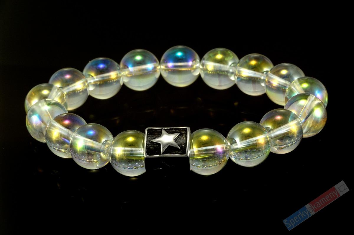 Náramek z křišťálu Aqua Aura "polární záře", kuličky cca 10 mm (KR182NS)