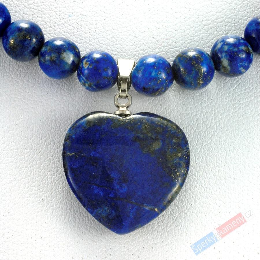 Náhrdelník z lapisu lazuli, QA "modré srdce", kuličky cca 7 mm (LL550S)