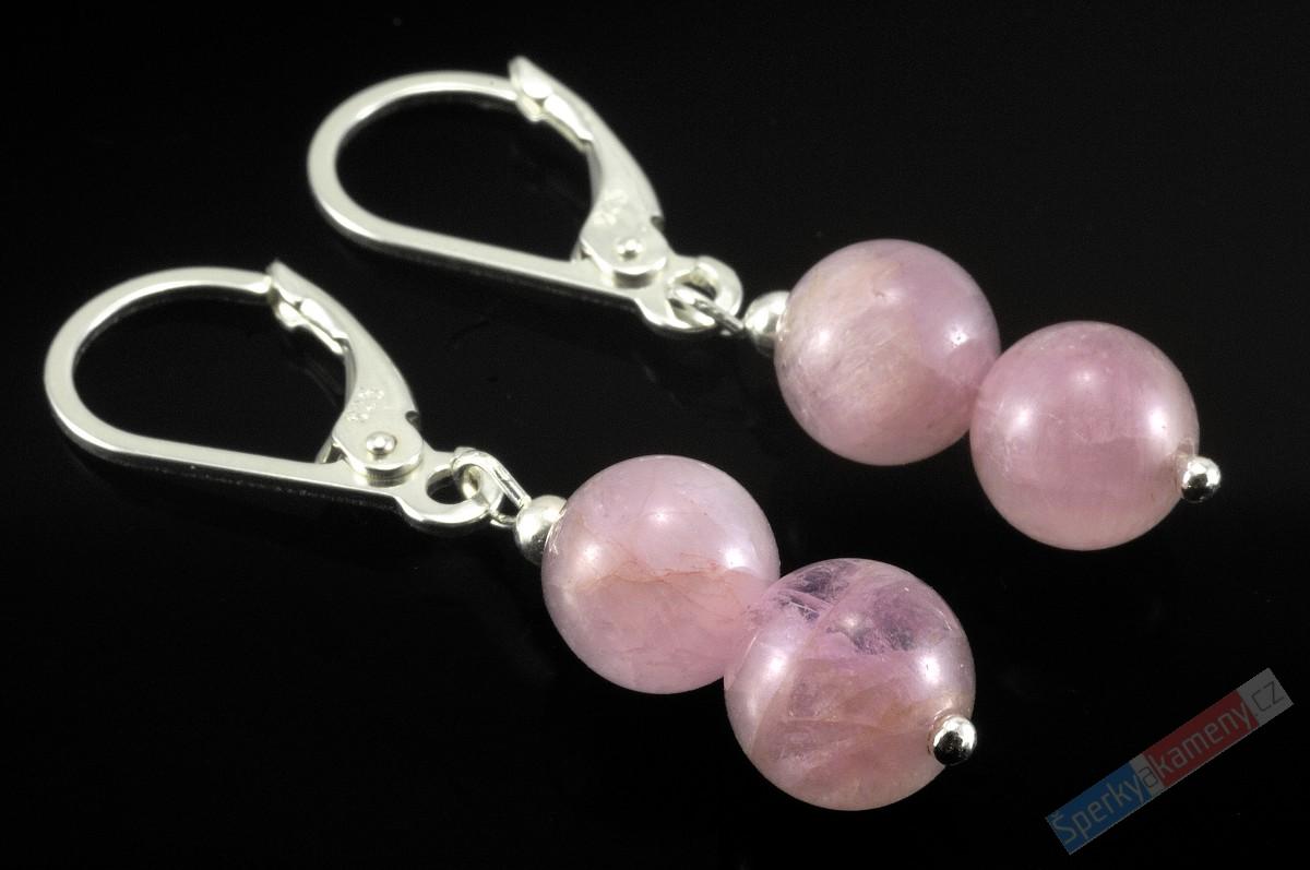Stříbrné náušnice (Ag 925/1000) s kunzitem QAA, závěs 16 mm, RARITA (KT171U)