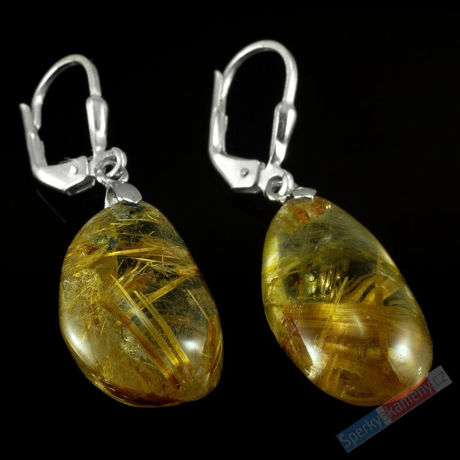 Náušnice ze sagenitu QA, kapky 23 mm, stříbro Ag 925/1000, RARITA (KRS450U)