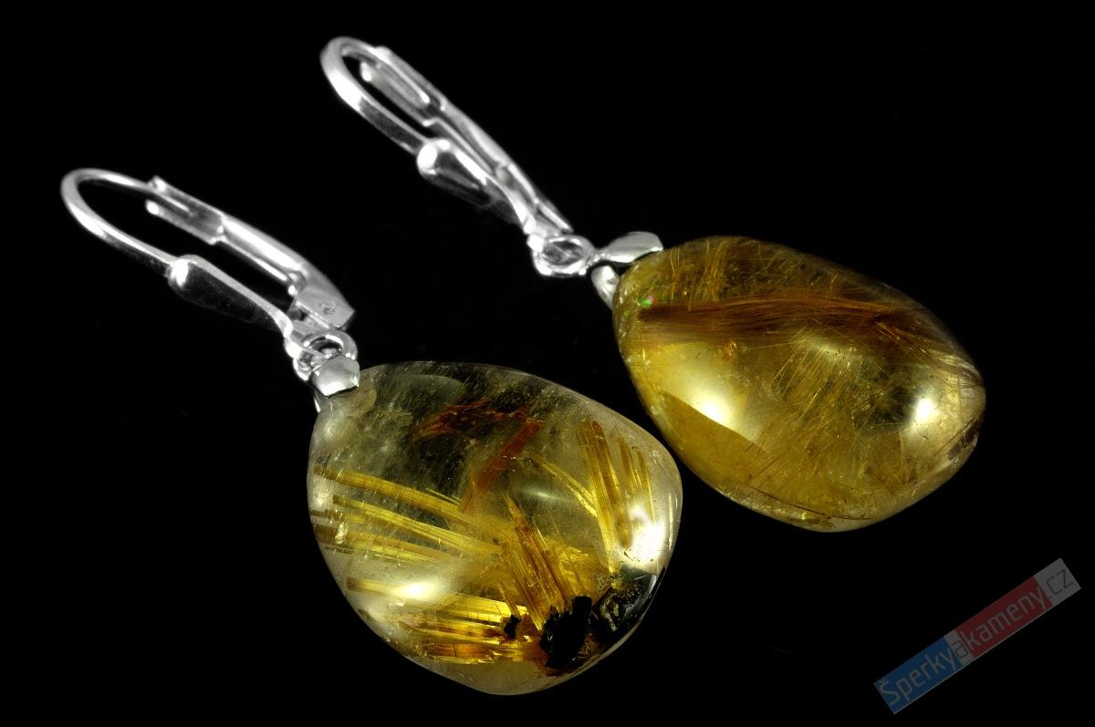 Náušnice ze sagenitu QA, kapky 18 mm, stříbro Ag 925/1000, RARITA (KRS451U)