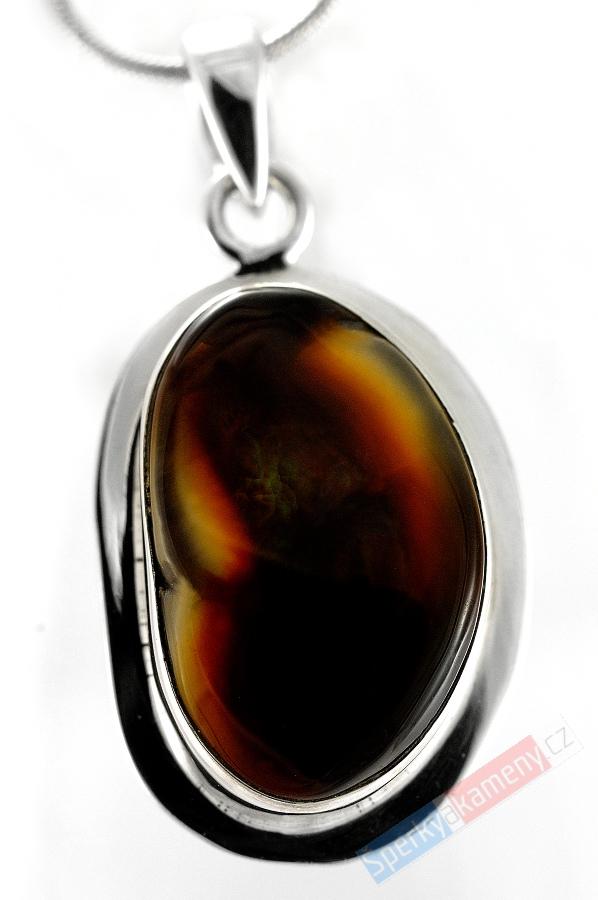 Stříbrný přívěšek(Ag 925/1000)s ohnivým achátem, 30 x 22 mm, RARITA (ACHO475P)