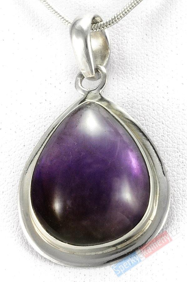 Stříbrný přívěsek (Ag 925/1000) s ametystem QA, kapka cca 28 mm (AM421P)