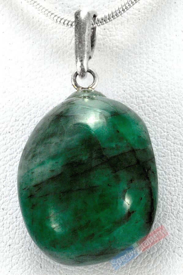 Přívěšek z přírodního smaragdu QA, stříbro (Ag 925/1000), vel. 24 mm (SM205P)