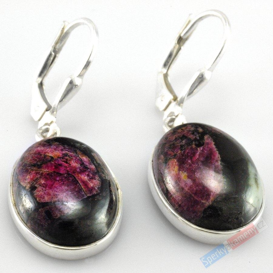 Stříbrné náušnice (Ag 925/1000) s eudialitem QA, oválky cca 17 mm, RARITA (ED960U)