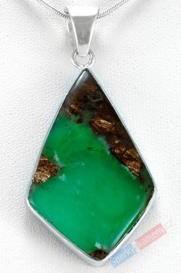 Pánský stříbrný přívěšek (Ag 925/1000) s chryzoprasem QA, cca 42 mm, RARITA (CHR9101P)