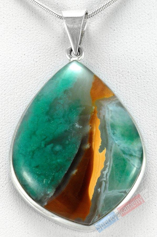 Stříbrný přívěšek (Ag 925/1000) s Gem Silica QA, kapka cca 43 mm, RARITA (GS2490P)