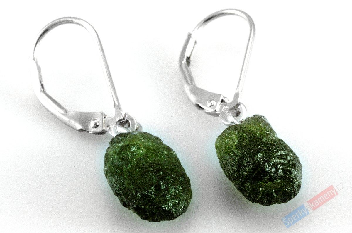 Náušnice z vltavínu QA, krystaly cca 13 mm, stříbro Ag 925/1000 (VL529U)