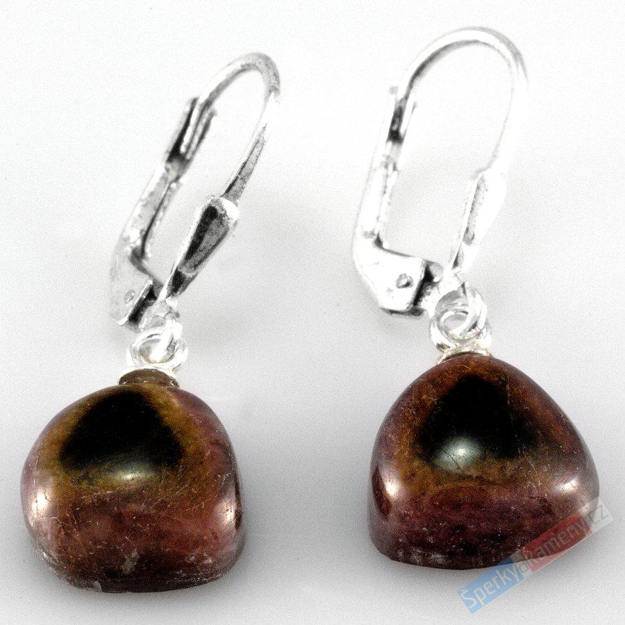Originální náušnice z turmalínu QA, cca 10 x 10 mm, stříbro Ag 925/1000 (TSR420U)