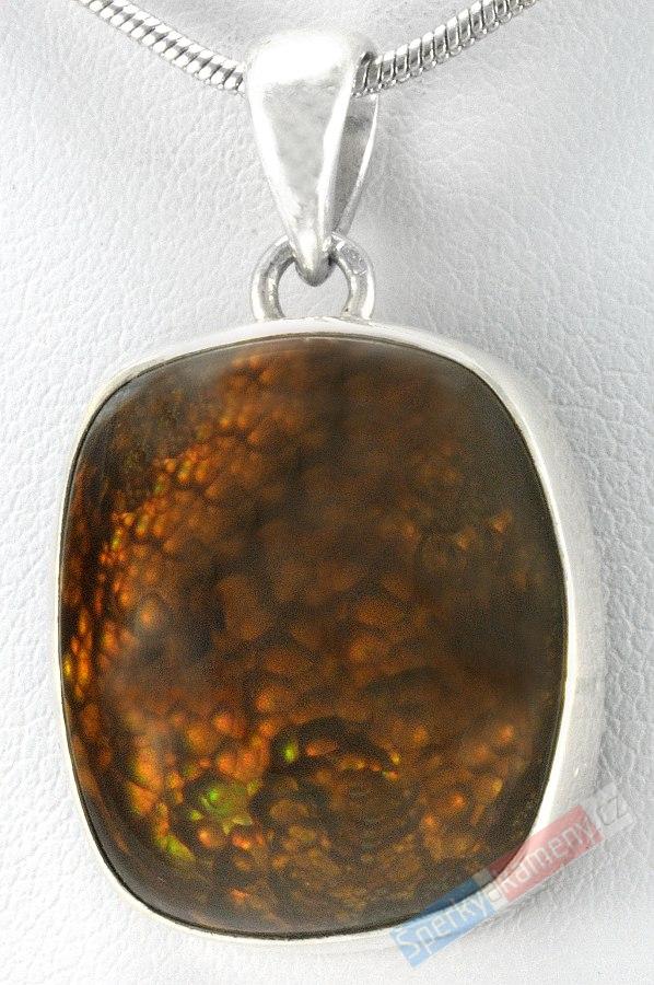 Stříbrný přívěšek (Ag 925/1000) s ohnivým achátem QAA, cca 22 x 18 mm, RARITA (ACHO690P)