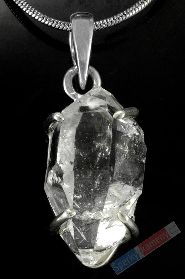 Stříbrný přívěšek (Ag 925/1000) s křišťálem Herkimer QA, cca 22 x 13 mm, RARITA (KRH378P)