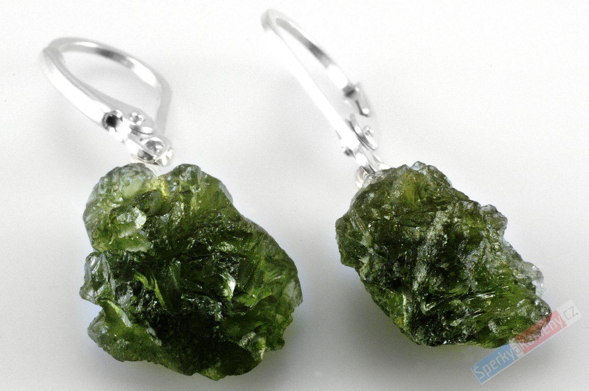 Náušnice z přírodního vltavínu QA, cca 15 x 13 mm, stříbro Ag 925/1000 (VL479U)