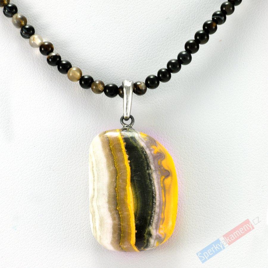 Náhrdelník z bumblebee jaspisu "let čmeláka XI", RARITA (JSB460S)