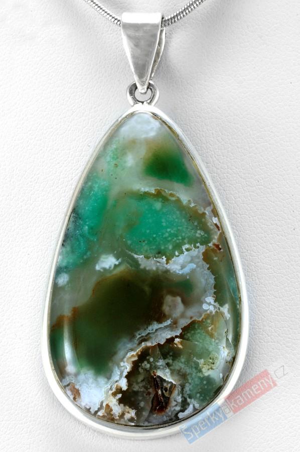 Stříbrný přívěšek (Ag 925/1000) s Gem Silica QA, kapka cca 48 mm, RARITA (GS2450P)