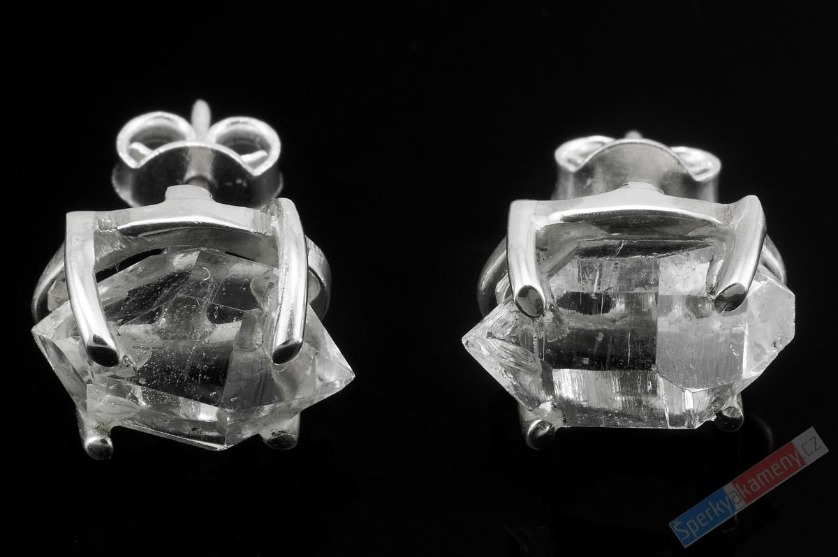 Stříbrné náušnice (Ag 925/1000) s křišťálem Herkimer QA, puzetky cca 12 x 8 mm, RARITA (KRH472U)
