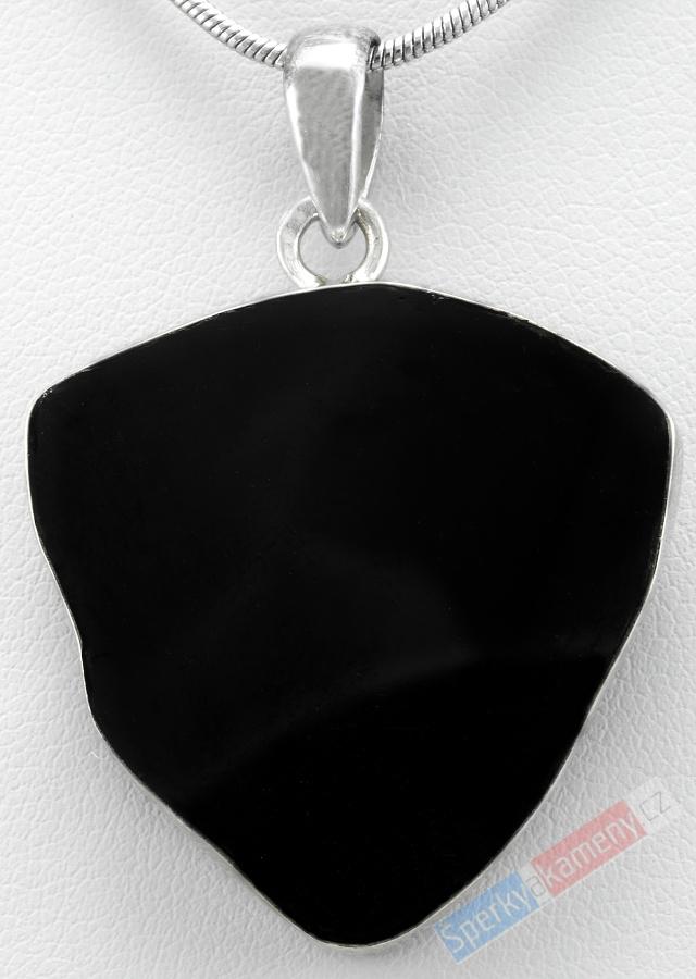Unisex stříbrný přívěsek (Ag 925/1000) s turmalínem skorylem QA, cca 30 x 29 mm "ochrana před negativní energií" (TK661P)