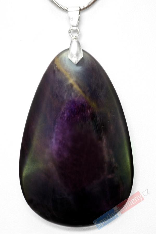 Přívěšek z duhového obsidiánu QA, velká kapka cca 60 x 37 mm (OBD2420P)