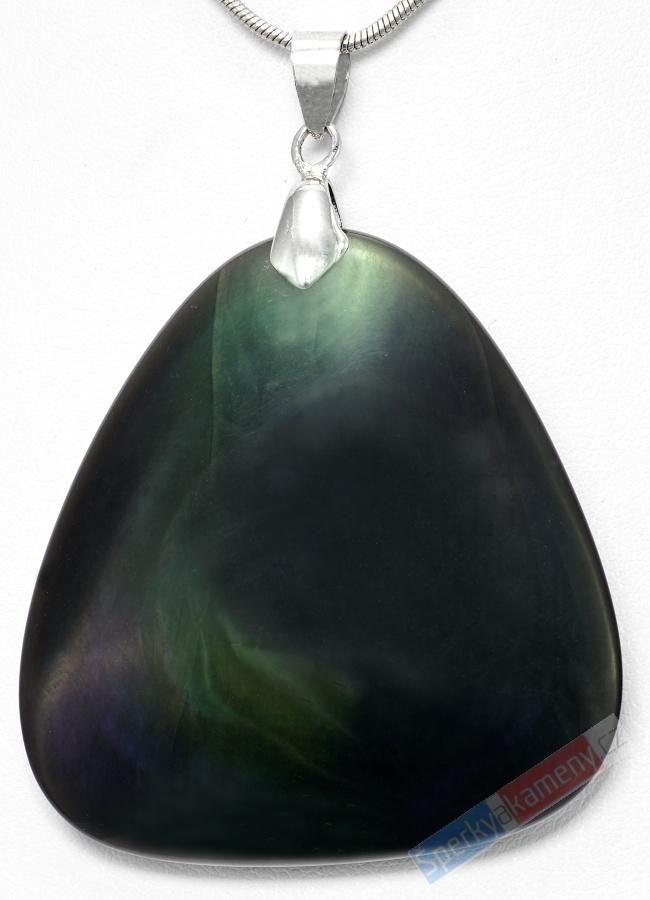 Přívěšek z duhového obsidiánu QA, široká kapka cca 48 x 44 mm (OBD2421P)