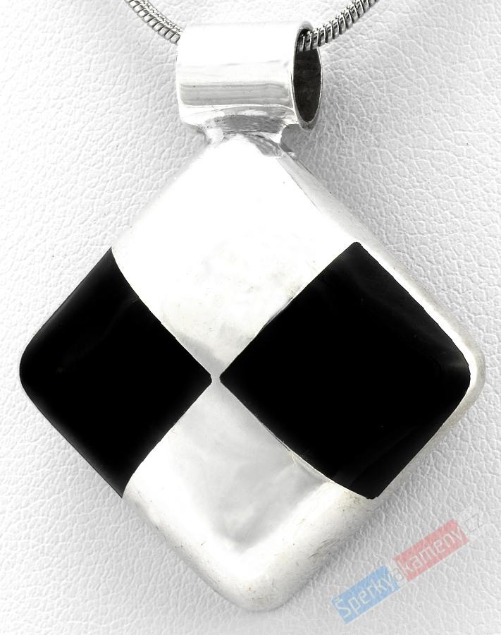 Unisex designový stříbrný přívěšek (Ag 925/1000) s mexickým onyxem, cca 30 x 30 mm (DON2301P)