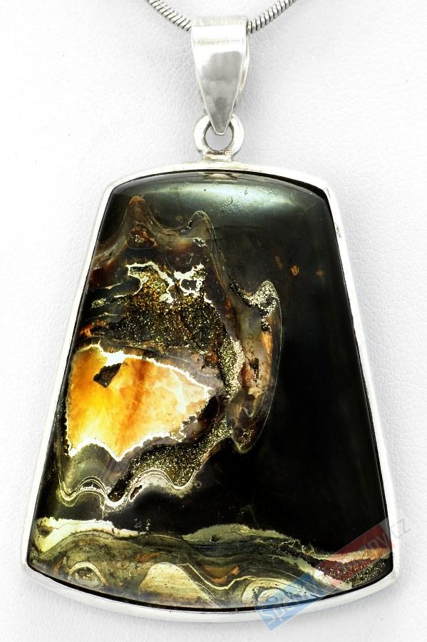 Stříbrný přívěšek (Ag 925/1000) s markazitem QA, cca 43 x 35 mm, RARITA (MZ1211P)