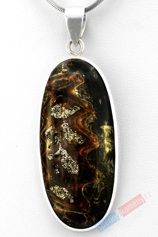 Stříbrný přívěšek (Ag 925/1000) s markazitem QA, ovál cca 47 x 21 mm, RARITA (MZ9100P)