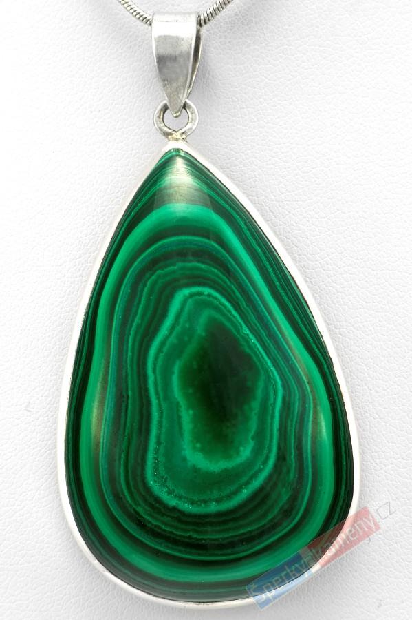 Stříbrný přívěšek (Ag 925/1000) s malachitem QAA, kapka cca 52 x 34 mm (MA1501P)