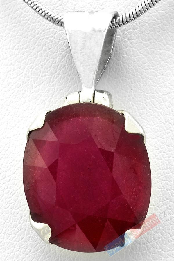 Stříbrný přívěšek (Ag 925/1000) s broušeným rubínem QAA, ovál cca 20 x 16 mm (RU1815P)
