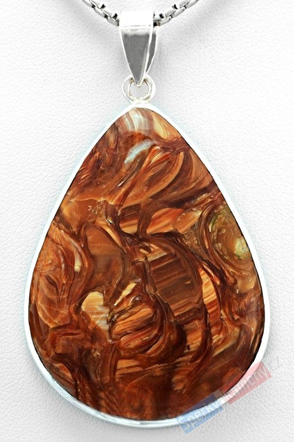Stříbrný přívěšek (Ag 925/1000) s opálem v pietersitu QA, kapka cca 50 x 36 mm, RARITA (OPS1210P)