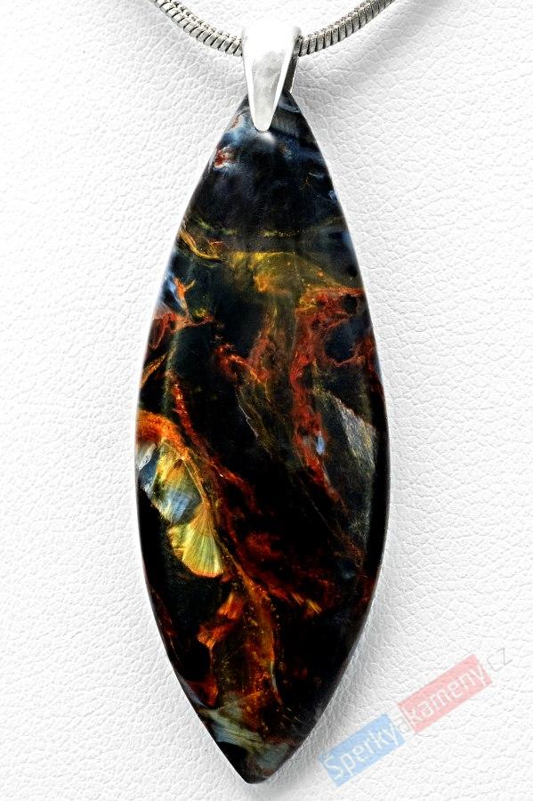 Unisex přívěšek z pietersitu QAA, cca 44 x 16 mm, rhodiované stříbro Ag 925/1000, RARITA (PS8860P)