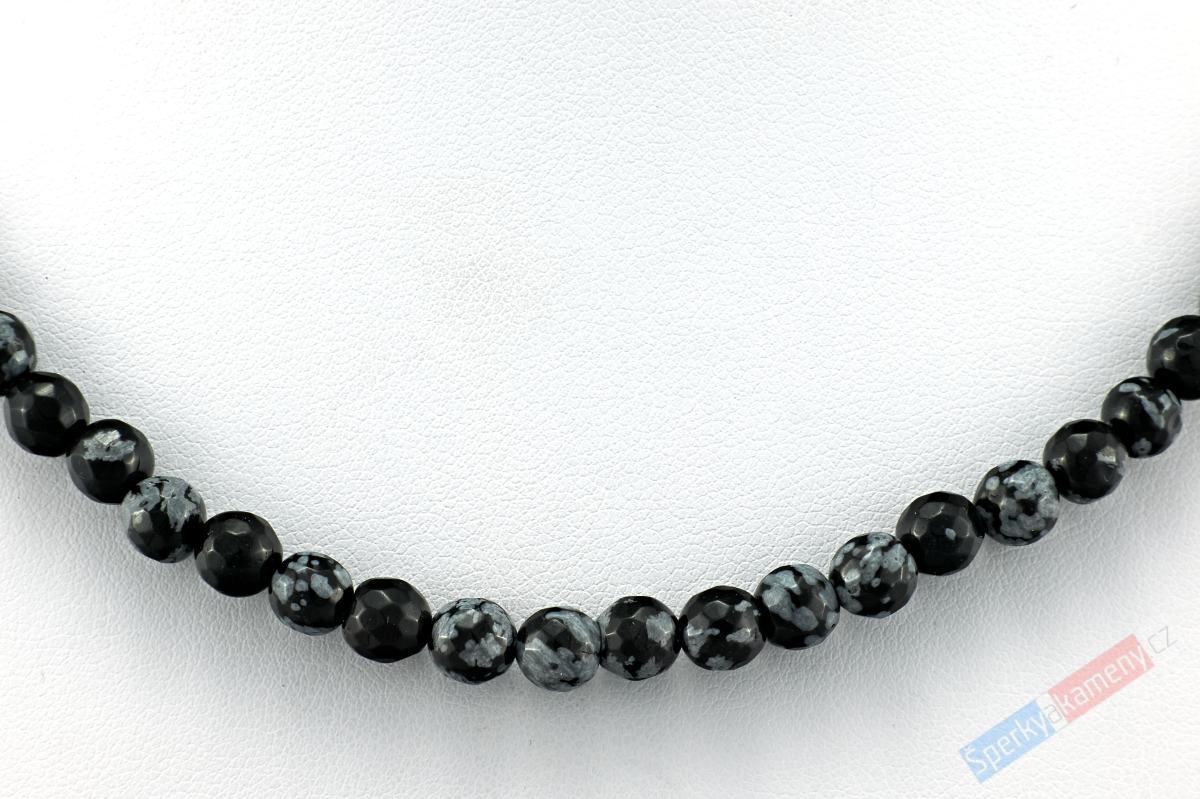 Unisex náhrdelník ze sněžného obsidiánu QA, kuličky cca 5 mm "ochrana, vůle a vytrvalost II" (OB320S)