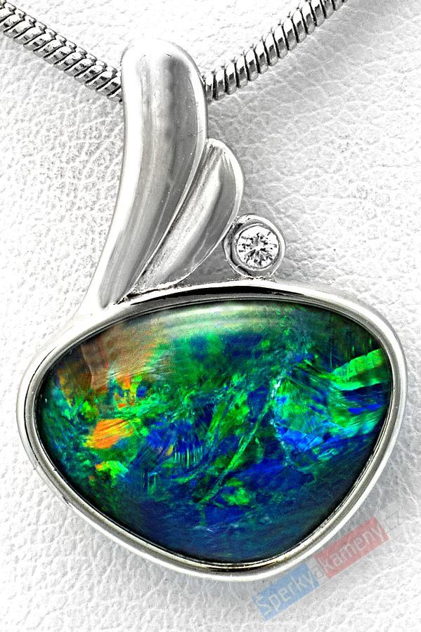 Stříbrný přívěšek (Ag 925/1000) s drahým opálem QAA, cca 13 x 16 mm, RARITA (ODR1280P)