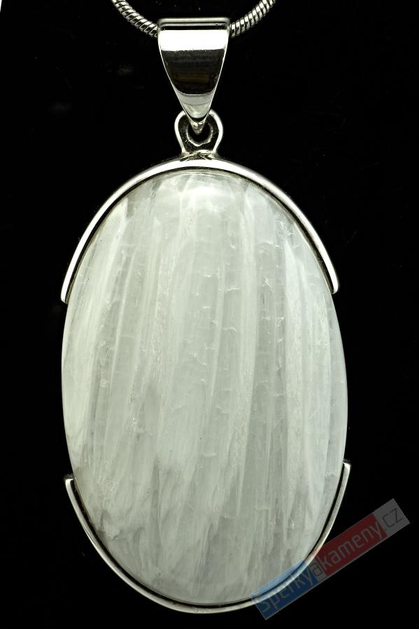 Stříbrný přívěšek (Ag 925/1000) se skolecitem QA, ovál cca 40 mm "andělská křídla", RARITA (SC1060P)